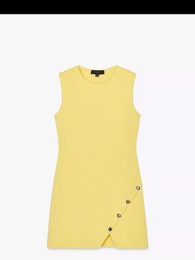 Zara Yellow Sleeveless Mini Dress with Diagonal Button Detail